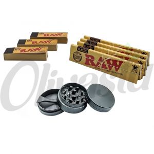 Amsterdam Magnetic 3 Part Metal Herb Grinder (40mm) + 4 RAW Rolling Papers + 3 RAW Tips