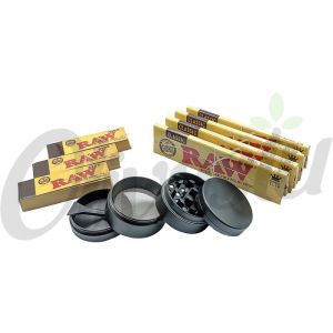 Amsterdam Magnetic 4 Part Metal Herb Grinder (40mm) + 4 RAW Rolling Papers + 3 RAW Tips