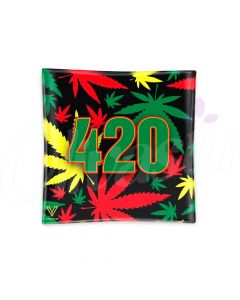 420 Rasta Glass Ashtray - Rasta Leaf