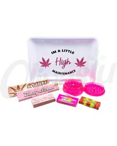 High Maintenance Pink Smoking Rolling Tray Set