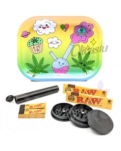 Rolling Tray Set with Raw Classic Papers & Tips - Cute Bong