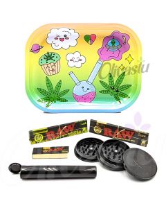 Rolling Tray Set with Raw Black Papers & Raw Black Tips - Cute Bong