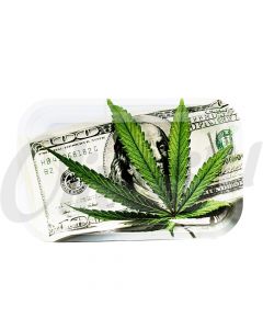 100 Dollar Bill Green Leaf Design Rolling Tray