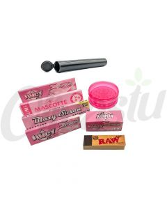 Pink Rolling Set - Rolling Papers + Cone Holder + Grinder + Tips