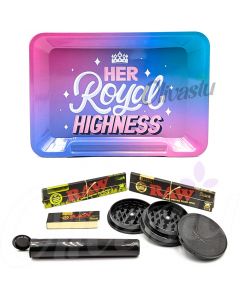 Rolling Tray with Raw Black Papers & Tips - Her Royal Highness