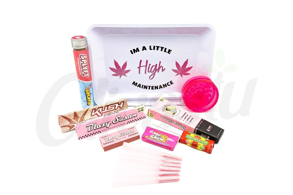 High Maintenance, SPLYFT, Kush & Blazy Susan Pink Rolling Tray Set