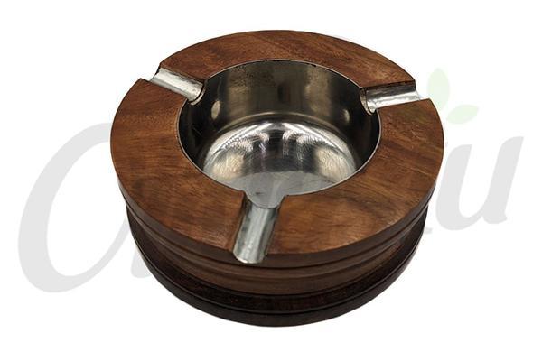 Round Rosewood & Nickel Ashtray – Small